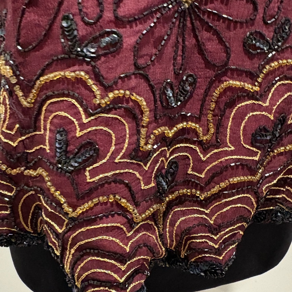 Papell Boutique Evening Burgundy and Black Silk Sleeveless Top XL - Picture 7 of 14
